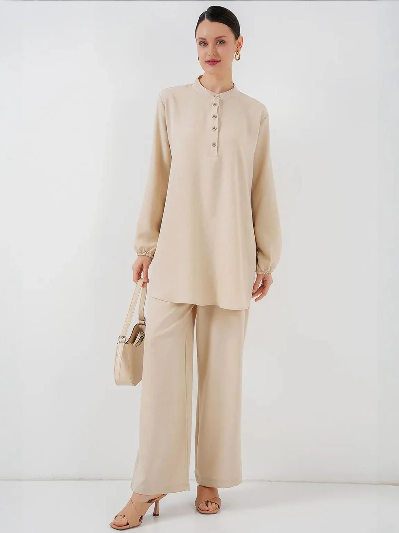بيغ دارت BDART Textured Linen Blend Long Sleeve Tunic and Wide Leg Pants Set